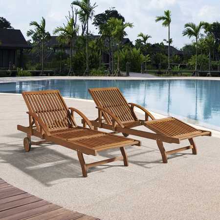 Alaterre Furniture Caspian Eucalyptus Wood Outdoor Lounge Chair with Arms and Adjustable Leg Rest, Set of 2 ANCP033EBO